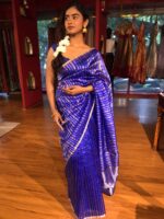 Royal Blue Striped Chanderi Tissue Silk Saree - Image 2