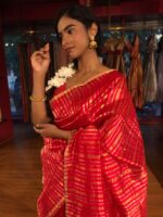 Red Striped Chanderi Tissue Silk Saree - Image 3