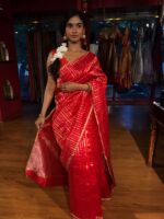 Red Striped Chanderi Tissue Silk Saree - Image 6