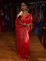 Red Striped Chanderi Tissue Silk Saree - Image 2
