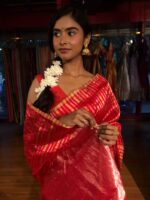 Red Striped Chanderi Tissue Silk Saree