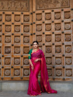 Rani Pink Mangalagiri Silk Saree with Gold Zari Chequered Pattern - Image 2