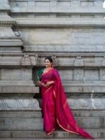 Rani Pink Mangalagiri Silk Saree with Gold Zari Chequered Pattern - Image 4