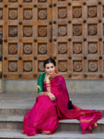 Rani Pink Mangalagiri Silk Saree with Gold Zari Chequered Pattern - Image 5