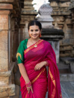 Rani Pink Mangalagiri Silk Saree with Gold Zari Chequered Pattern