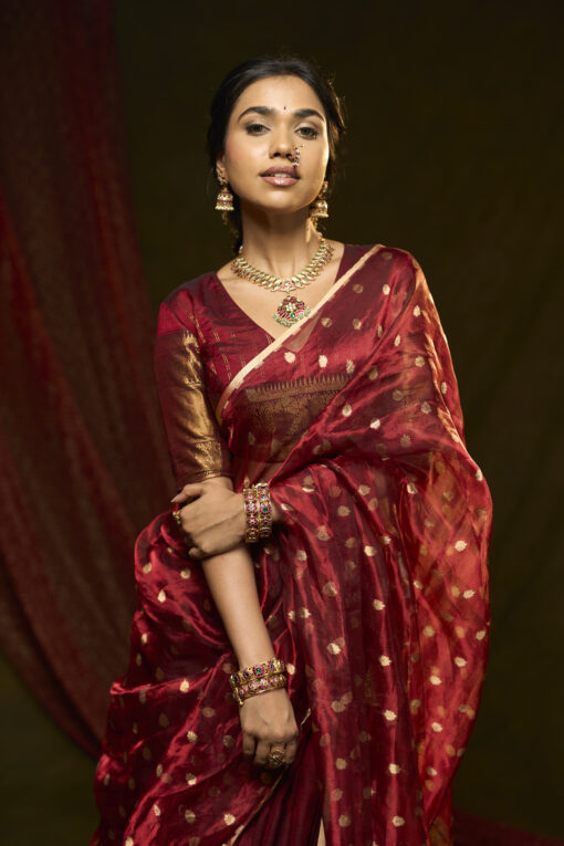 Maroon Silk Half Saree Set with Tissue Silk Dupatta (Set of 3) - Image 1