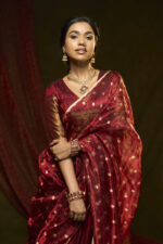 Maroon Silk Half Saree Set with Tissue Silk Dupatta (Set of 3)