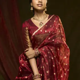 Maroon Silk Half Saree Set with Tissue Silk Dupatta (Set of 3)