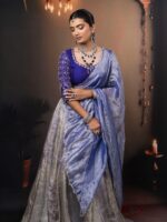 Ombre Purple Embroidered Tissue Silk Lehenga Set of 3 - Image 5