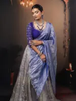 Ombre Purple Embroidered Tissue Silk Lehenga Set of 3 - Image 5