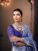 Ombre Purple Embroidered Tissue Silk Lehenga Set of 3 - Image 4