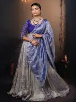 Ombre Purple Embroidered Tissue Silk Lehenga Set of 3 - Image 2