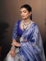 Ombre Purple Embroidered Tissue Silk Lehenga Set of 3 - Image 6