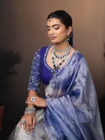Ombre Purple Embroidered Tissue Silk Lehenga Set of 3 - Image 6