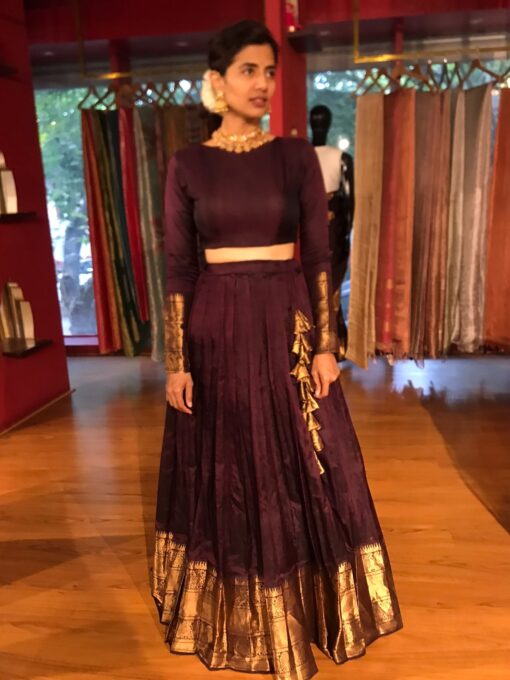 Coffee Brown Silk Lehenga (Set of 2) - Image 2