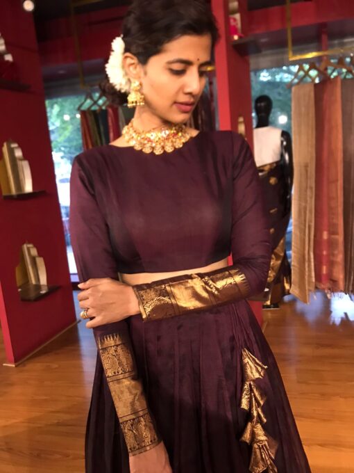 Coffee Brown Silk Lehenga (Set of 2) - Image 1
