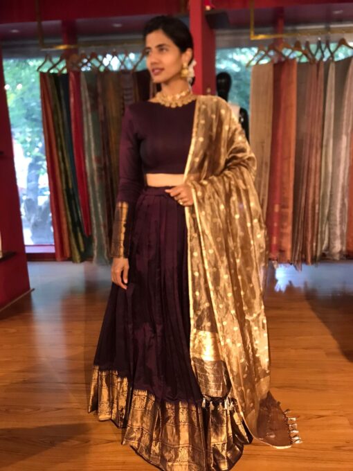 Coffee Brown Silk Lehenga with Tissue Silk Dupatta (Set of 3) - Image 2