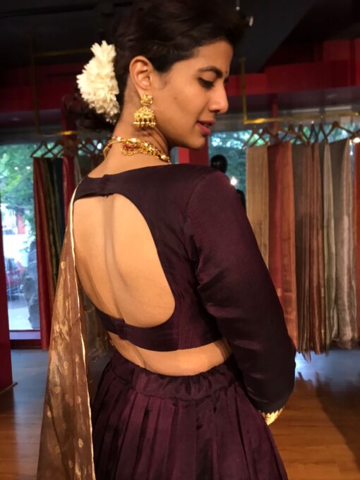 Coffee Brown Silk Lehenga with Tissue Silk Dupatta (Set of 3) - Image 4