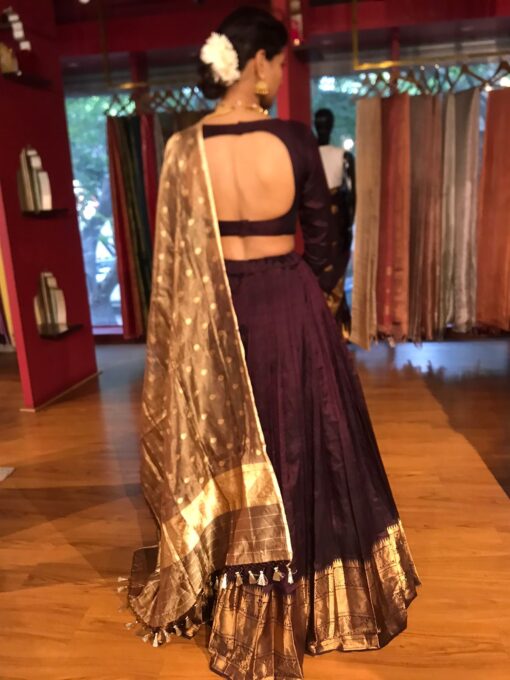 Coffee Brown Silk Lehenga with Tissue Silk Dupatta (Set of 3) - Image 5