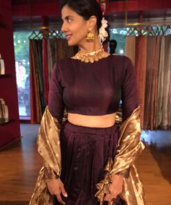 Coffee Brown Silk Lehenga with Tissue Silk Dupatta (Set of 3)