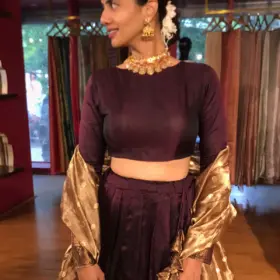 Coffee Brown Silk Lehenga with Tissue Silk Dupatta (Set of 3)