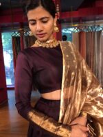 Coffee Brown Silk Lehenga with Tissue Silk Dupatta (Set of 3) - Image 3