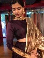 Coffee Brown Silk Lehenga with Tissue Silk Dupatta (Set of 3) - Image 3