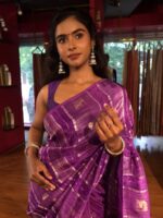 Purple Banarasi Muga Silk Saree - Image 3