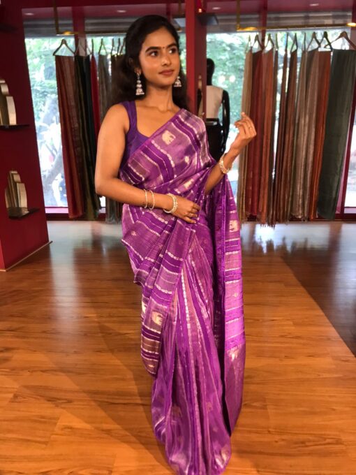 Purple Banarasi Muga Silk Saree - Image 2