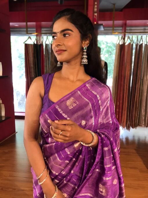 Purple Banarasi Muga Silk Saree - Image 1