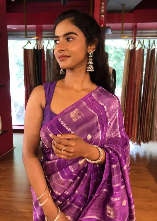 Purple Banarasi Muga Silk Saree