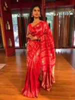 Red Banarasi Muga Silk Saree - Image 2