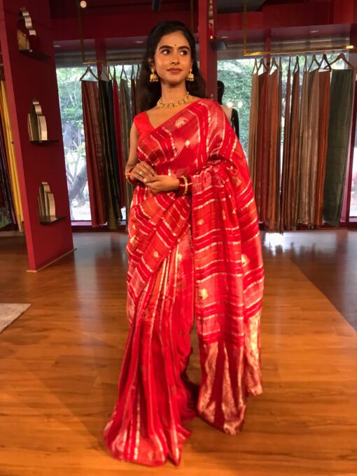 Red Banarasi Muga Silk Saree - Image 2