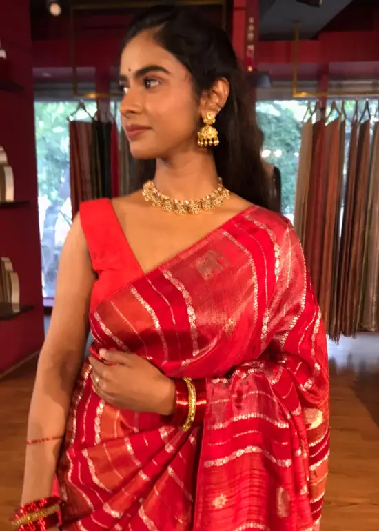Red Banarasi Muga Silk Saree