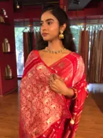 Red Banarasi Muga Silk Saree - Image 3