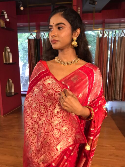 Red Banarasi Muga Silk Saree - Image 3