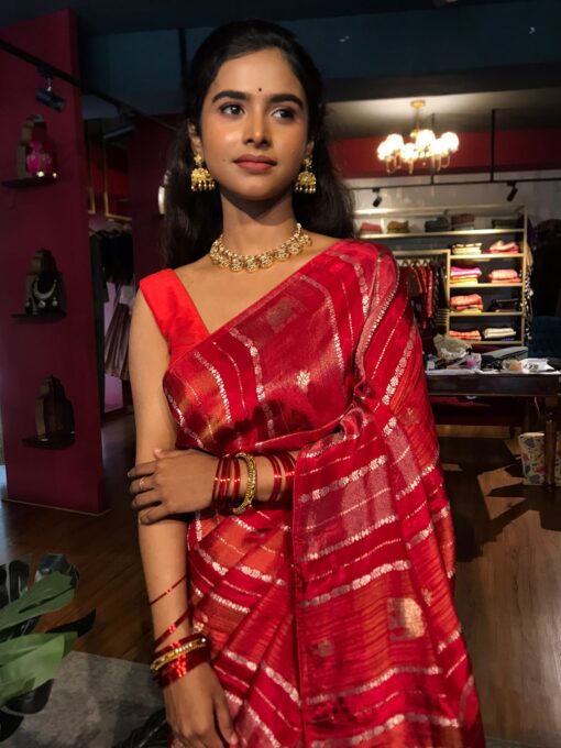 Red Banarasi Muga Silk Saree - Image 5