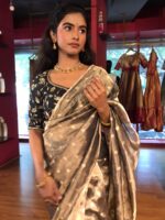 Metallic Gold Tissue Silk Saree woven with Beautiful Gold Zari Buttis - Image 5