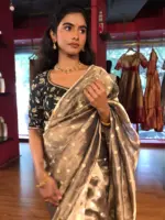 Metallic Gold Tissue Silk Saree woven with Beautiful Gold Zari Buttis - Image 6