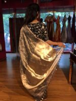 Metallic Gold Tissue Silk Saree woven with Beautiful Gold Zari Buttis - Image 4