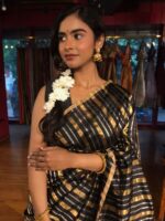 Black Striped Tissue Silk Saree - Image 5