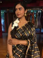 Black Striped Chanderi Tissue Silk Saree - Image 5