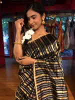 Black Striped Chanderi Tissue Silk Saree