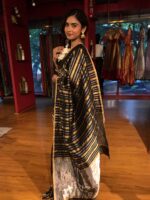 Black Striped Tissue Silk Saree - Image 6