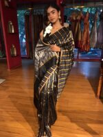Black Striped Tissue Silk Saree - Image 4