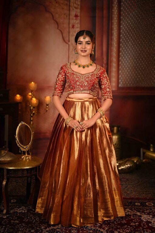 Maroon Embroidered Silk Half Saree Set Of 2 - Image 3