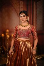 Maroon Embroidered Silk Half Saree Set Of 2 - Image 2