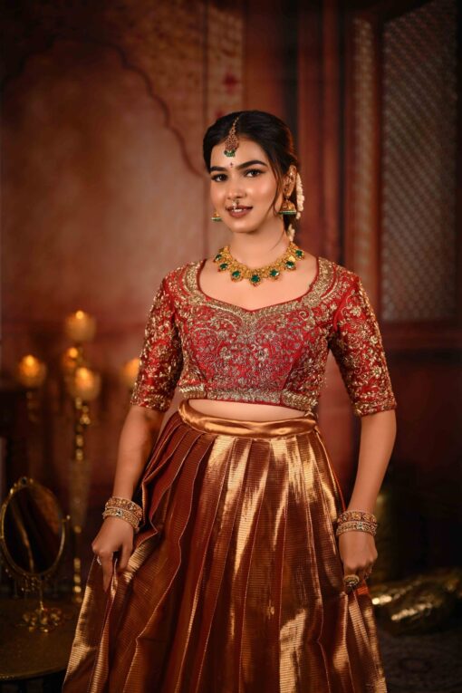 Maroon Embroidered Silk Half Saree Set Of 2 - Image 2