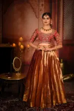 Maroon Embroidered Silk Half Saree Set Of 2 - Image 4