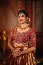 Maroon Embroidered Silk Half Saree Set Of 2